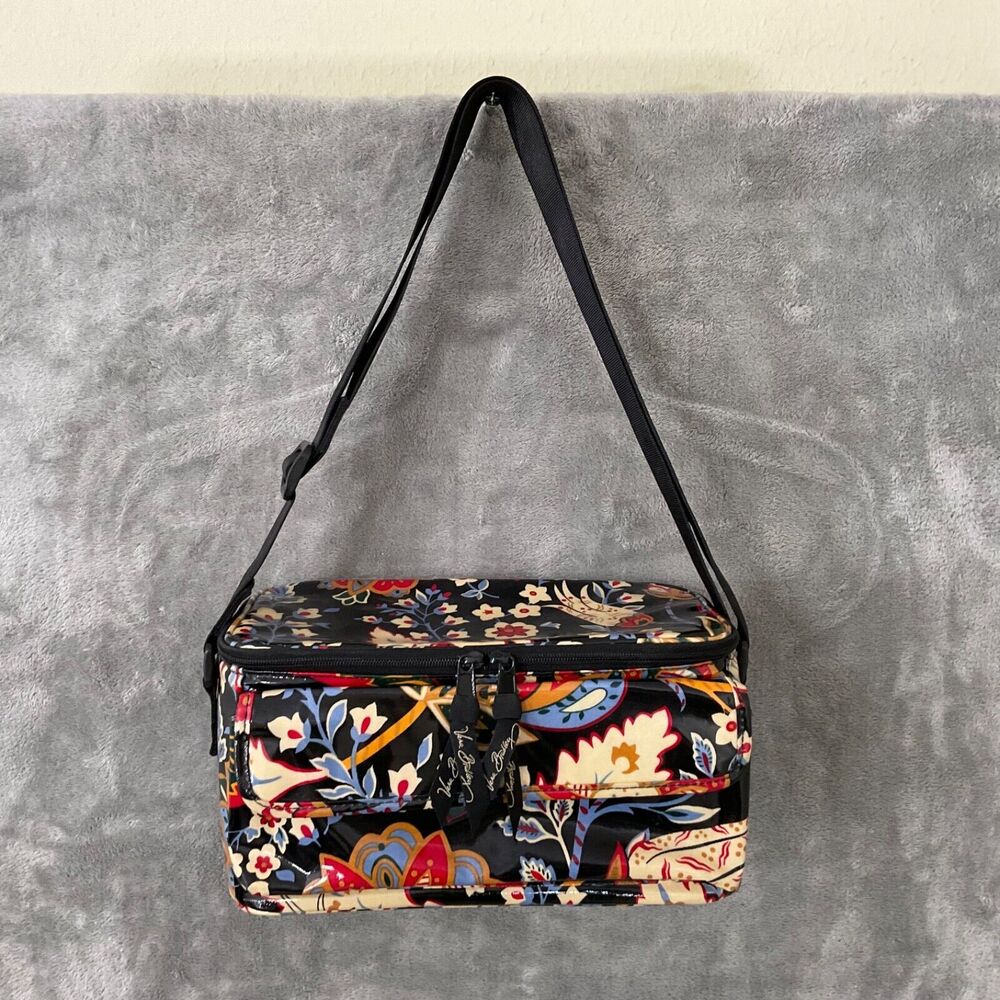Vera Bradley Mini Cooler Floral Black Insulated Coated Lunch Bag Sack Zipper